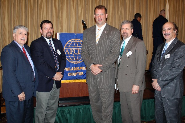 Joining together at the May meeting are (l-r) Danny DeMarinis, regional vice president; Corey; Runyan; Tom Rachfalski, chapter president; and Frank Arlotta, chapter vice president.